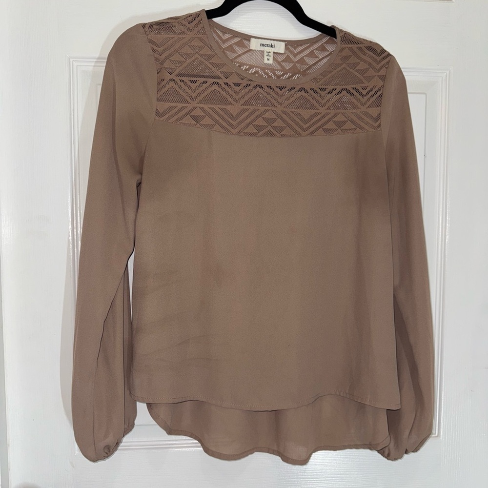 Meraki Tan Relaxed Embellished Blouse